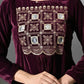 Myshka Women Wine Velvet Embroidered Full Sleeve Kurta With Trouser - Swadesiicart