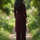 Myshka Women Wine Velvet Embroidered Full Sleeve Kurta With Trouser - Swadesiicart