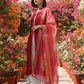 Myshka Women Red Sleeveless Kurta, White Palazzo with Printed Organza Dupatta - Swadesiicart