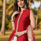Myshka Women Red Sleeveless Kurta, White Palazzo with Printed Organza Dupatta - Swadesiicart