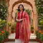 Myshka Women Red Sleeveless Kurta, White Palazzo with Printed Organza Dupatta - Swadesiicart