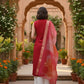 Myshka Women Red Sleeveless Kurta, White Palazzo with Printed Organza Dupatta - Swadesiicart