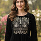 Myshka Women Black Velvet Embroidered Full Sleeve Kurta With Trouser - Swadesiicart