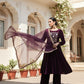 Myshka Women Wine Velvet Embroidered Full Sleeve Kurta Set with Organza Dupatta - Swadesiicart