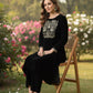 Myshka Women Black Velvet Embroidered Full Sleeve Kurta With Trouser - Swadesiicart