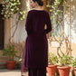 Myshka Women Wine Velvet Embroidered Full Sleeve Kurta Set with Organza Dupatta - Swadesiicart