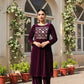 Myshka Women Wine Velvet Embroidered Full Sleeve Kurta Set with Organza Dupatta - Swadesiicart