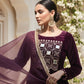 Myshka Women Wine Velvet Embroidered Full Sleeve Kurta Set with Organza Dupatta - Swadesiicart