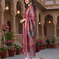 Myshka Women Wine Sleeveless Kurta, White Palazzo with Printed Organza Dupatta - Swadesiicart
