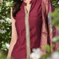 Myshka Women Wine Sleeveless Kurta, White Palazzo with Printed Organza Dupatta - Swadesiicart