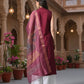 Myshka Women Wine Sleeveless Kurta, White Palazzo with Printed Organza Dupatta - Swadesiicart