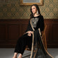 Myshka Women Black Velvet Embroidered Full Sleeve Kurta Set with Organza Dupatta - Swadesiicart