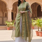 Myshka Women Green Sleeveless Kurta, White Palazzo with Printed Organza Dupatta - Swadesiicart