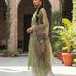 Myshka Women Green Sleeveless Kurta, White Palazzo with Printed Organza Dupatta - Swadesiicart