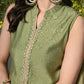 Myshka Women Green Sleeveless Kurta, White Palazzo with Printed Organza Dupatta - Swadesiicart