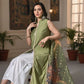 Myshka Women Green Sleeveless Kurta, White Palazzo with Printed Organza Dupatta - Swadesiicart