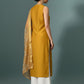 Myshka Women Yellow Sleeveless Kurta, White Palazzo with Printed Organza Dupatta - Swadesiicart