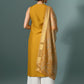 Myshka Women Yellow Sleeveless Kurta, White Palazzo with Printed Organza Dupatta - Swadesiicart