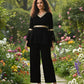 Myshka Women Black Velvet Peplum Top with Belt & Trouser Co-ord Set - Swadesiicart