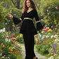 Myshka Women Black Velvet Peplum Top with Belt & Trouser Co-ord Set - Swadesiicart