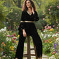 Myshka Women Black Velvet Peplum Top with Belt & Trouser Co-ord Set - Swadesiicart