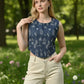 Myshka Women Blue Cotton Embroidered Sleeveless Top - Swadesiicart