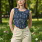 Myshka Women Blue Cotton Embroidered Sleeveless Top - Swadesiicart