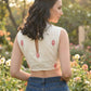 Myshka Women Off White Thread Embroidered Halter Neck Saree Blouse - Swadesiicart