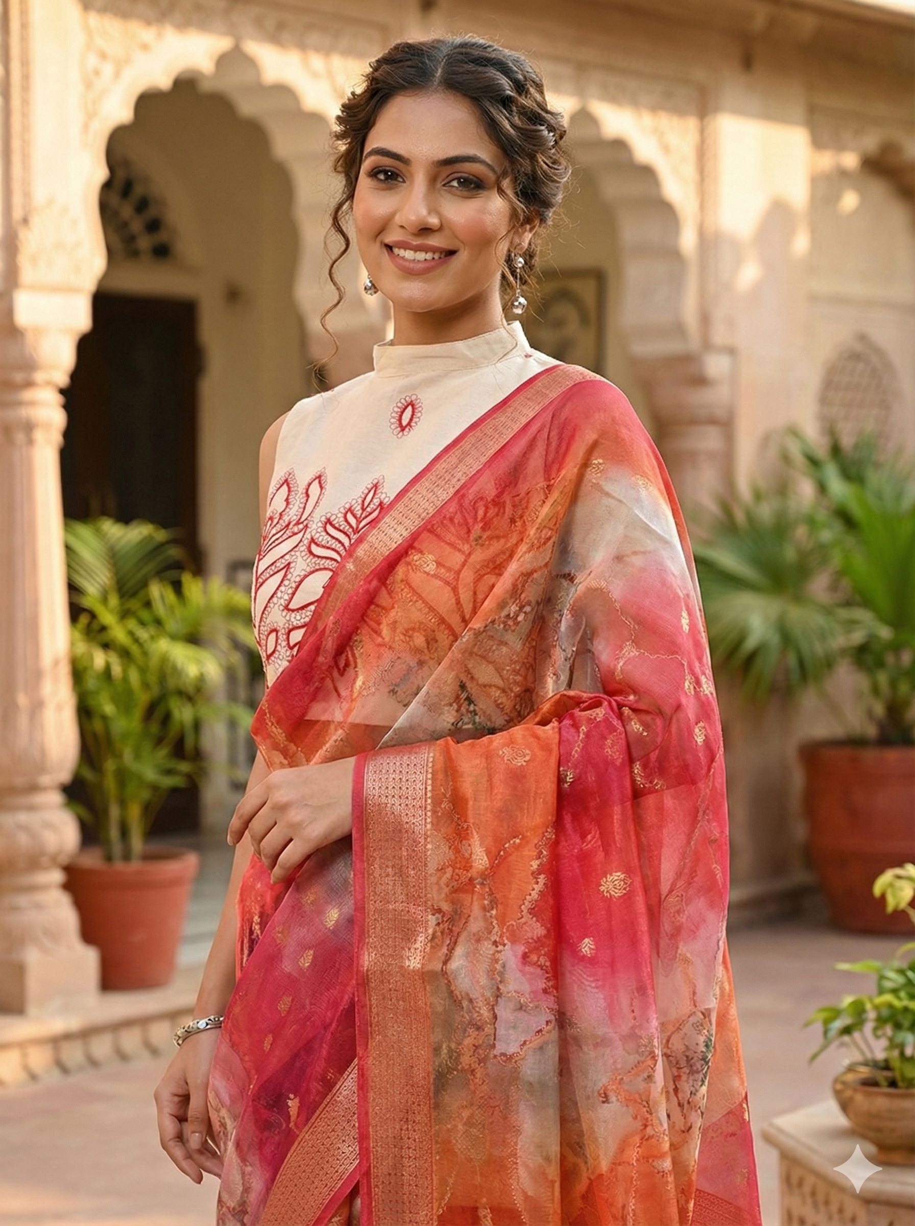 Myshka Women Off White Thread Embroidered Halter Neck Saree Blouse - Swadesiicart