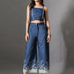 Myshka Women Blue Embellished Crop Top and Laced Trouser Co-ord Set - Swadesiicart