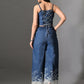 Myshka Women Blue Embellished Crop Top and Laced Trouser Co-ord Set - Swadesiicart
