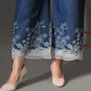 Myshka Women Blue Embellished Crop Top and Laced Trouser Co-ord Set - Swadesiicart
