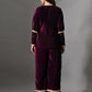 Myshka Women Wine Velvet Shirt Embroidered Full Sleeves with Flared Trouser Co-ord Set - Swadesiicart