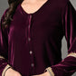 Myshka Women Wine Velvet Shirt Embroidered Full Sleeves with Flared Trouser Co-ord Set - Swadesiicart
