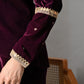 Myshka Women Wine Velvet Shirt Embroidered Full Sleeves with Flared Trouser Co-ord Set - Swadesiicart