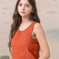 Myshka Girls Rust Pure Cotton Sleeveless Schiffli Top and Flared Skirt - Swadesiicart