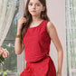 Myshka Girls Maroon Pure Cotton Sleeveless Schiffli Top with Flared Trouser - Swadesiicart