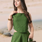 Myshka Girls Green Pure Cotton Sleeveless Schiffli Top with Flared Trouser - Swadesiicart