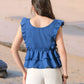 Myshka Girl Blue Pure Cotton Schiffli Flared Sleeves Tiered Top - Swadesiicart
