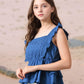 Myshka Girl Blue Pure Cotton Schiffli Flared Sleeves Tiered Top - Swadesiicart