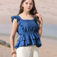 Myshka Girl Blue Pure Cotton Schiffli Flared Sleeves Tiered Top - Swadesiicart