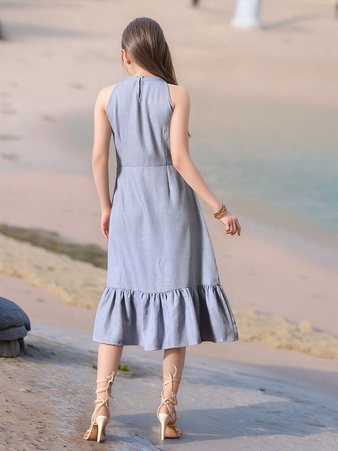 Myshka Girls Linen Cotton Embroidered Maxi Dress - Swadesiicart