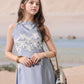 Myshka Girls Linen Cotton Embroidered Maxi Dress - Swadesiicart