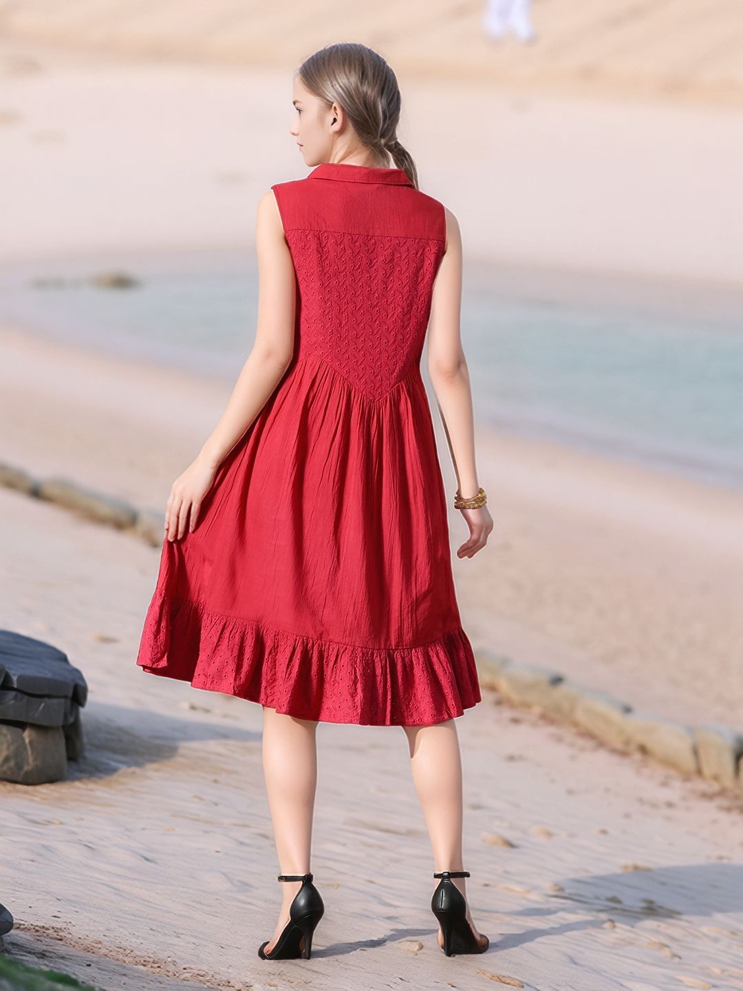 Myshka Girls Pure Cotton Pink Schiffli Midi Dress - Swadesiicart
