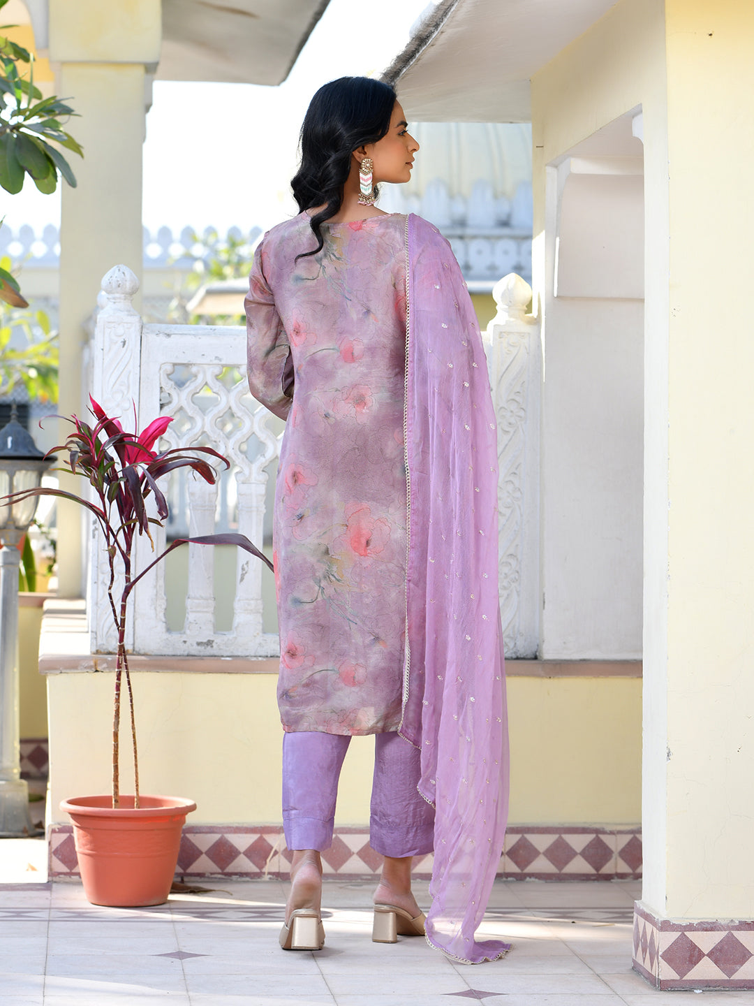 Vaasva Women's Lavender Viscose Tissue Digital Printed Suit Set | Swadesiicart