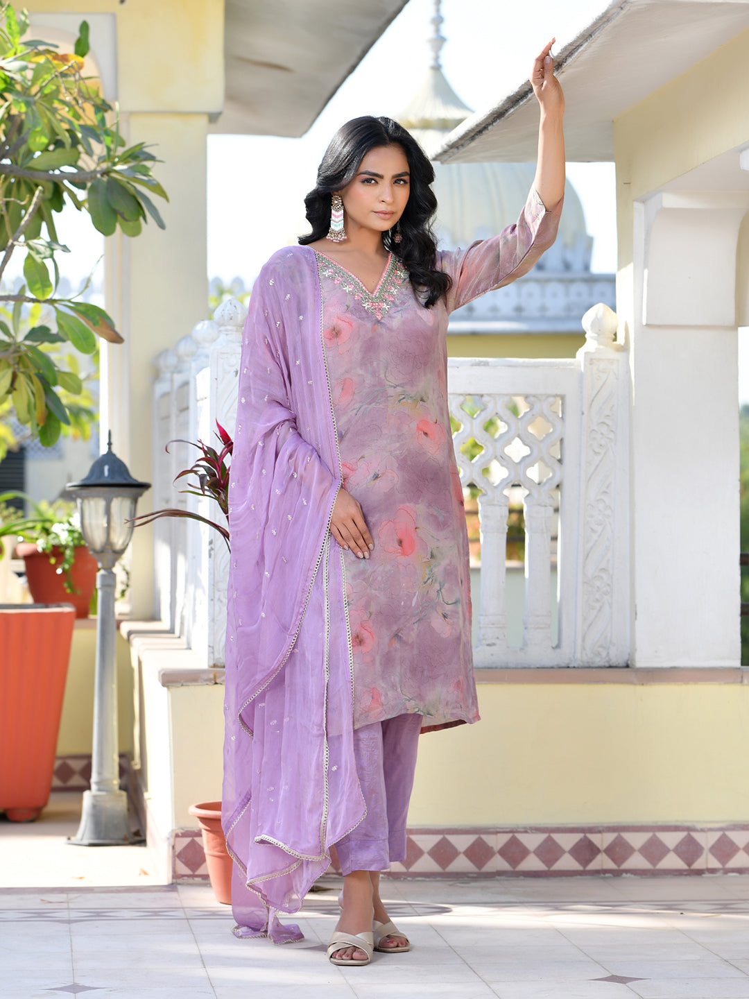 Vaasva Women's Lavender Viscose Tissue Digital Printed Suit Set | Swadesiicart