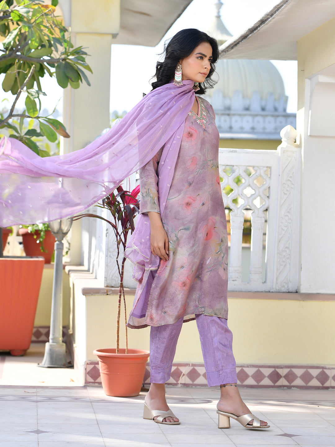 Vaasva Women's Lavender Viscose Tissue Digital Printed Suit Set | Swadesiicart