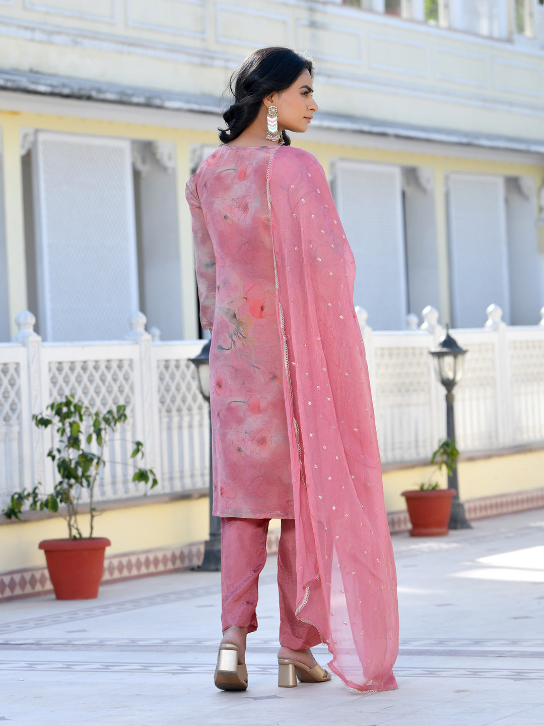 Vaasva Women's Pink Viscose Tissue Digital Printed Suit Set | Swadesiicart