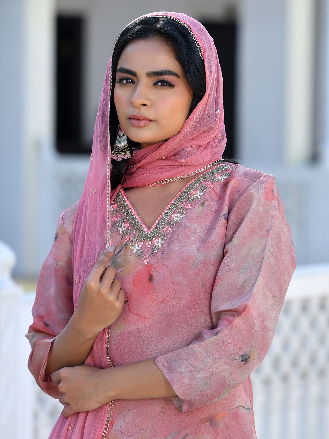 Vaasva Women's Pink Viscose Tissue Digital Printed Suit Set | Swadesiicart