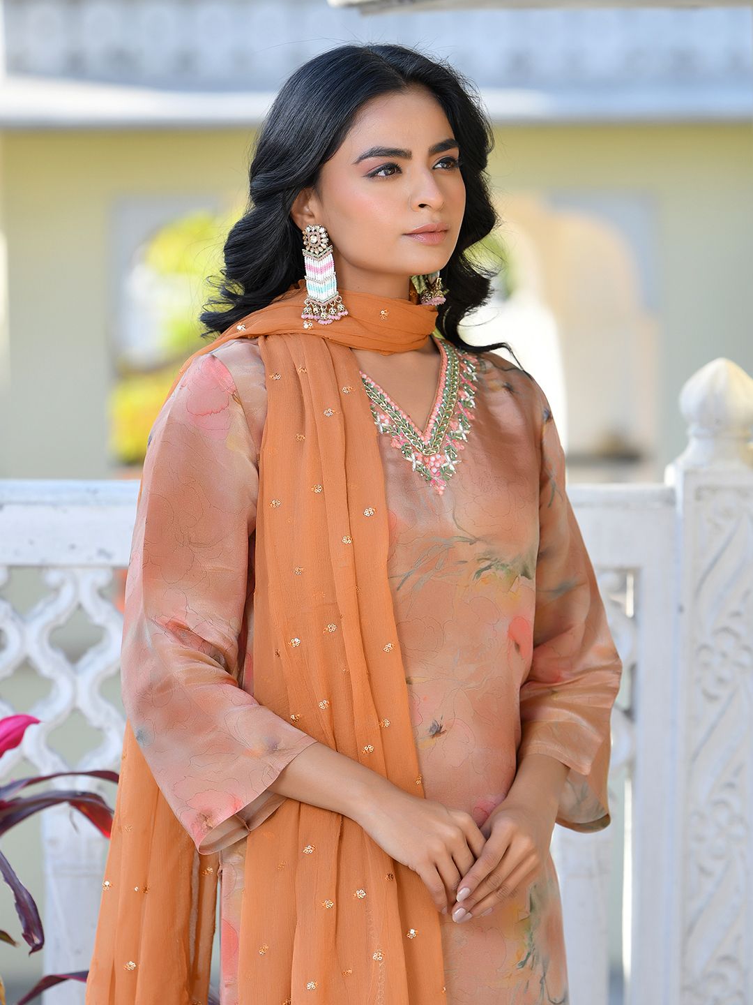 Vaasva Women's Rust Viscose Tissue Digital Printed Suit Set | Swadesiicart
